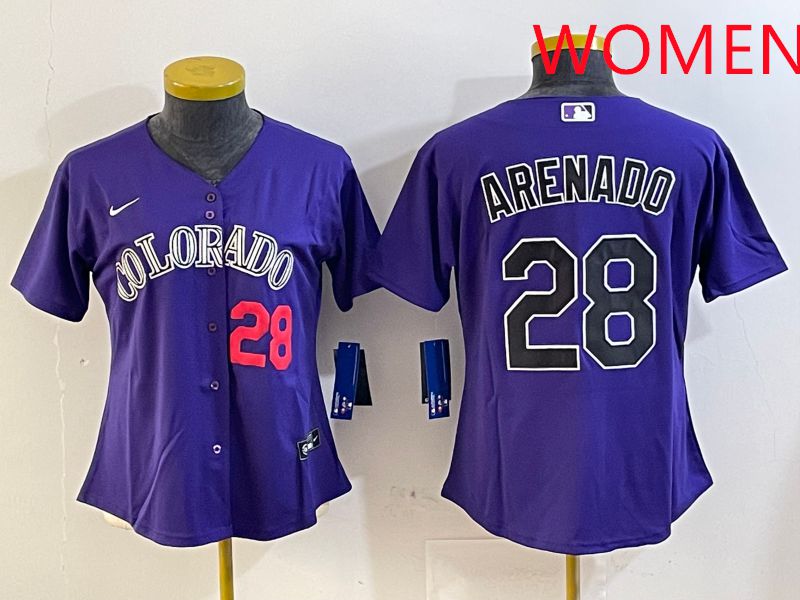 Women Colorado Rockies #28 Arenado Purple Game 2025 Nike MLB Jersey style 4->women mlb jersey->Women Jersey